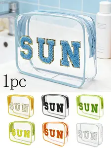 Transparent Letter Makeup Bag, Beach Makeup Case, Charger Storage Pouch, Travel Essential Makeup Bag, Teenager Gift, Holiday Present, Bag PVC