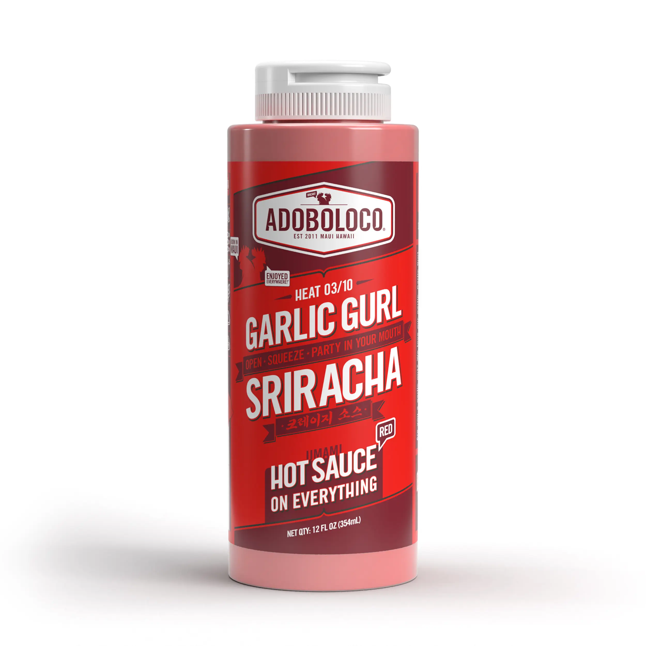 Adoboloco Garlic Gurl Sriracha Hot Sauce 12 FL OZ Heavy on Fresh Garlic & Red Fresno Peppers Gluten-Free Heat Level 03/10 Perfect for Spicy Lovers Flavor Chilli Dip