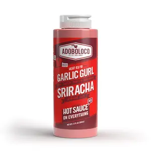 Adoboloco Garlic Gurl Sriracha Hot Sauce 12 FL OZ Heavy on Fresh Garlic & Red Fresno Peppers Gluten-Free Heat Level 03/10 Perfect for Spicy Lovers Flavor Chilli Dip