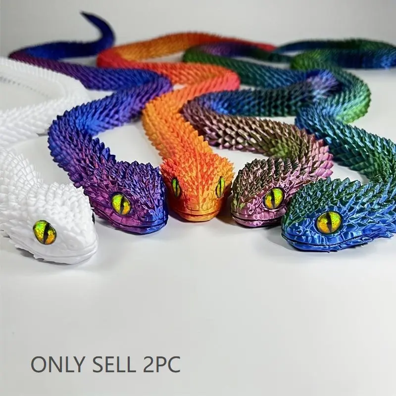 2-Pack 3D Printed Snake Stress Relief Toys, 30cm Long Decorative Animals, Home & Office Use, Party Gift, Unique New Design, Stress Relief Decoration, Stress Relief Tools