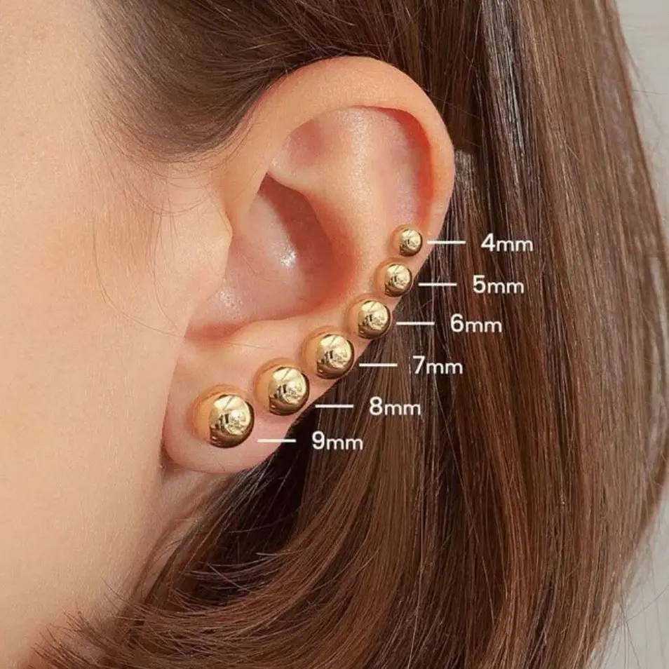 Aretes de Bolita Ball Stud Earrings 8mm 18k Gold Plated - Elegant Design with Secure Fit for Women - Perfect Gift Accessory cute earring glam jewelry