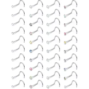 Surgical Steel Nose Ring Stud 18G 20G 22G L Shaped Screw Straight Nose Studs CZ Top 1.5mm 2mm 2.5mm 3mm 3.5mm 4mm Nose Piercings 18 Gauge 20 Gauge 22 Gauge Nose Rings Studs for Women Men