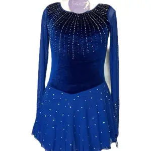 Handmade royal blue velvet performance skating dress - Adult small beautiful on ice