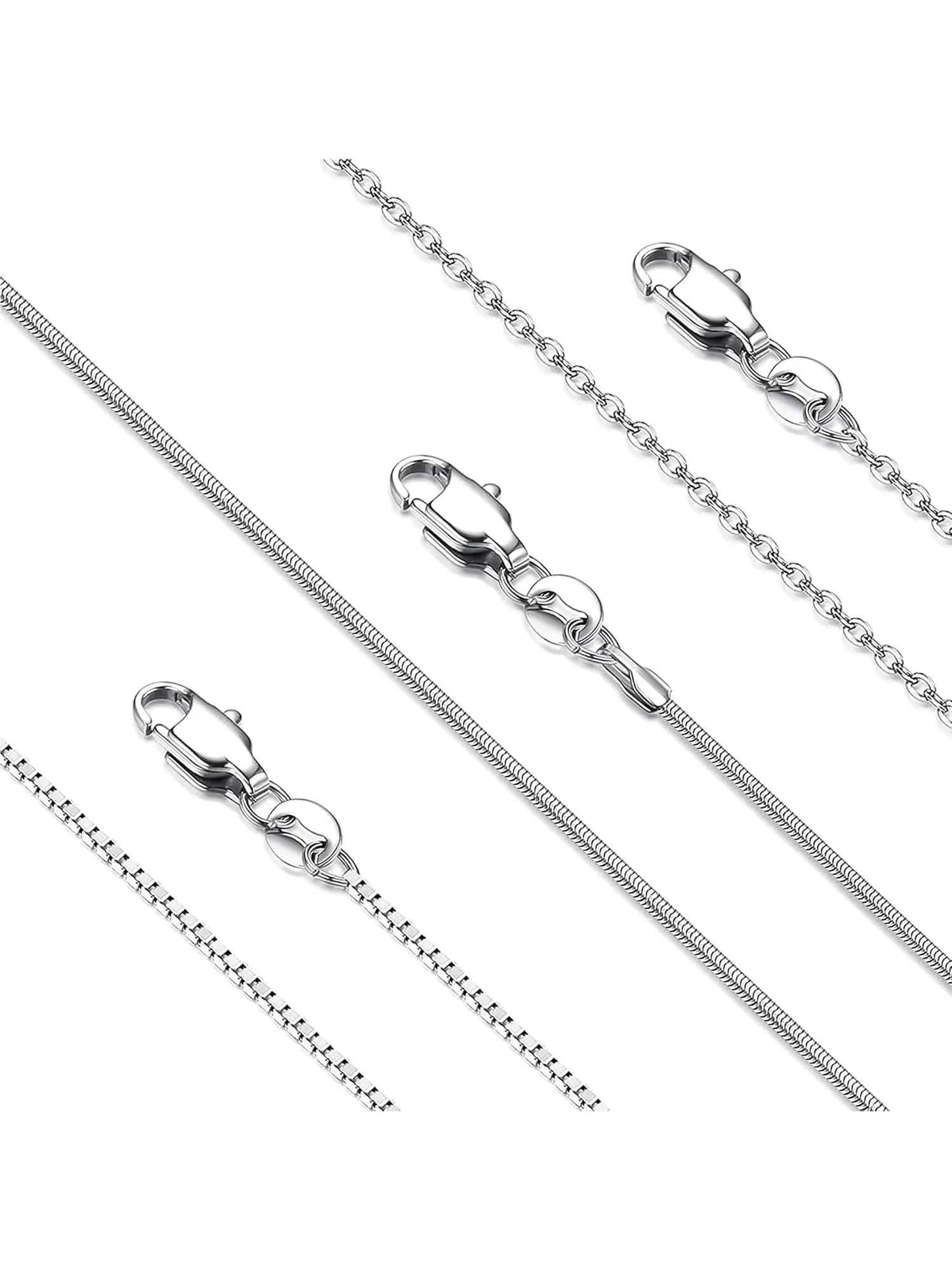 Simple 3 Pcs Silvery Chain Necklaces Trendy Fashion Necklace Stainless Steel Chains for Women Men Snake Chain Box Chain Cable Chain Necklaces Thin Sturdy Long Lobster Clasp Chain
