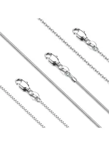 Simple 3 Pcs Silvery Chain Necklaces Trendy Fashion Necklace Stainless Steel Chains for Women Men Snake Chain Box Chain Cable Chain Necklaces Thin Sturdy Long Lobster Clasp Chain