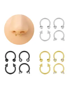 4pcs 16G Stainless Steel Nose Rings U-Shaped Synthetic Zirconia Nose Septum Cartilage Earrings Body Piercing Jewelry for Women