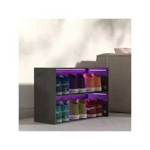 Special Sale  Wooden Stackable Sliding Glass Door Organizer Box With RGB Led Light For Up To 6 Pairs Of Shoes Shoe Storage Bin For Display Sneakers Room Organizer Storage