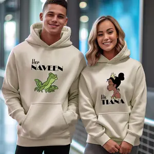 Her Naveen His Tiana Valentines Frog Prince and His Princess Matching Couple Hoodie Outfits Love Graphic Tee Cotton Fabric Unisex Streetwear Trendy Top Gift For Couples