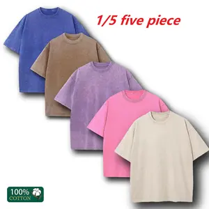 1/5 Pack Oversized Tshirts for Men Gym Vintage Heavyweight T Shirts Cotton Workout Acid Wash Baggy Tees