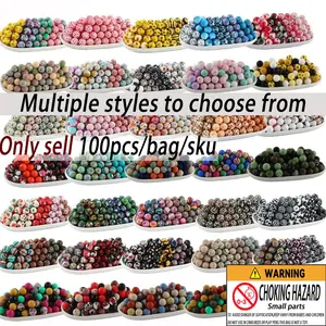 100pcs Christmas Halloween Silicone Printed Beads Set, Bead Assortment, 15mm Round Beads for Keychains Pendants DIY Jewelry Making Crafts, for Beading Making Diy Mix Beads