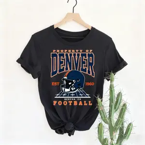 Black Retro Football-Themed Tee with Bold Text & Graphic Print - Vintage-Inspired Casual Short-Sleeve Crew Neck Top, Classic Sports Style Apparel