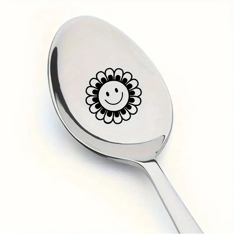 Sunshine Flower Smile Engraved Stainless Steel Spoon, Durable Coffee & Dessert Teaspoon, Ideal Gift for Friends & Family