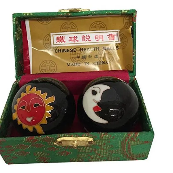 Hand-Painted Cloisonne Baoding Balls with Chiming Sound, 2 Inch Metal Handheld Massage Set for Stress Relief, Moon & Sun Design for Adults, Approx. 2", Chime Sound, Handheld Ball, Body Care, Silk, Ball Pair