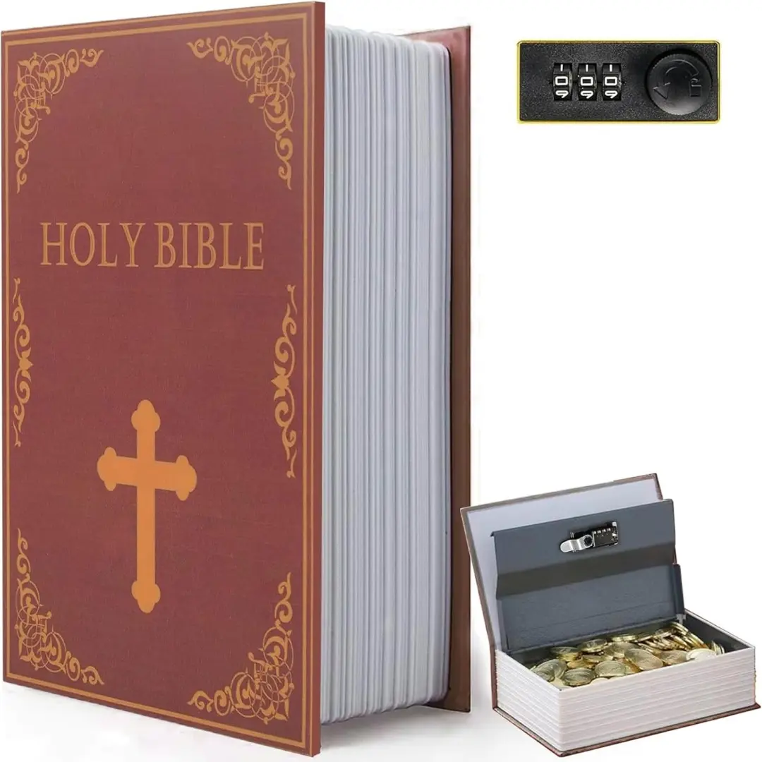 Book Safe Box with Combination Lock, Diversion Safe Vintage Faux Book Hidden Safes for Decoration, Secret Storage Box for Home Office Café Bookshelf Decor (9.5"×6"×2.2"）