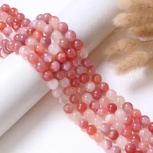 Natural YanYuan Agate Gemstone Smooth Round Loose Beads Crimson Salt Source Agate 15.5 Inches Long AAA Quality for DIY Jewelry Making Bracelet Necklace Earrings Semi Precious Stone Spacer Beads 4mm-10mm Sizes
