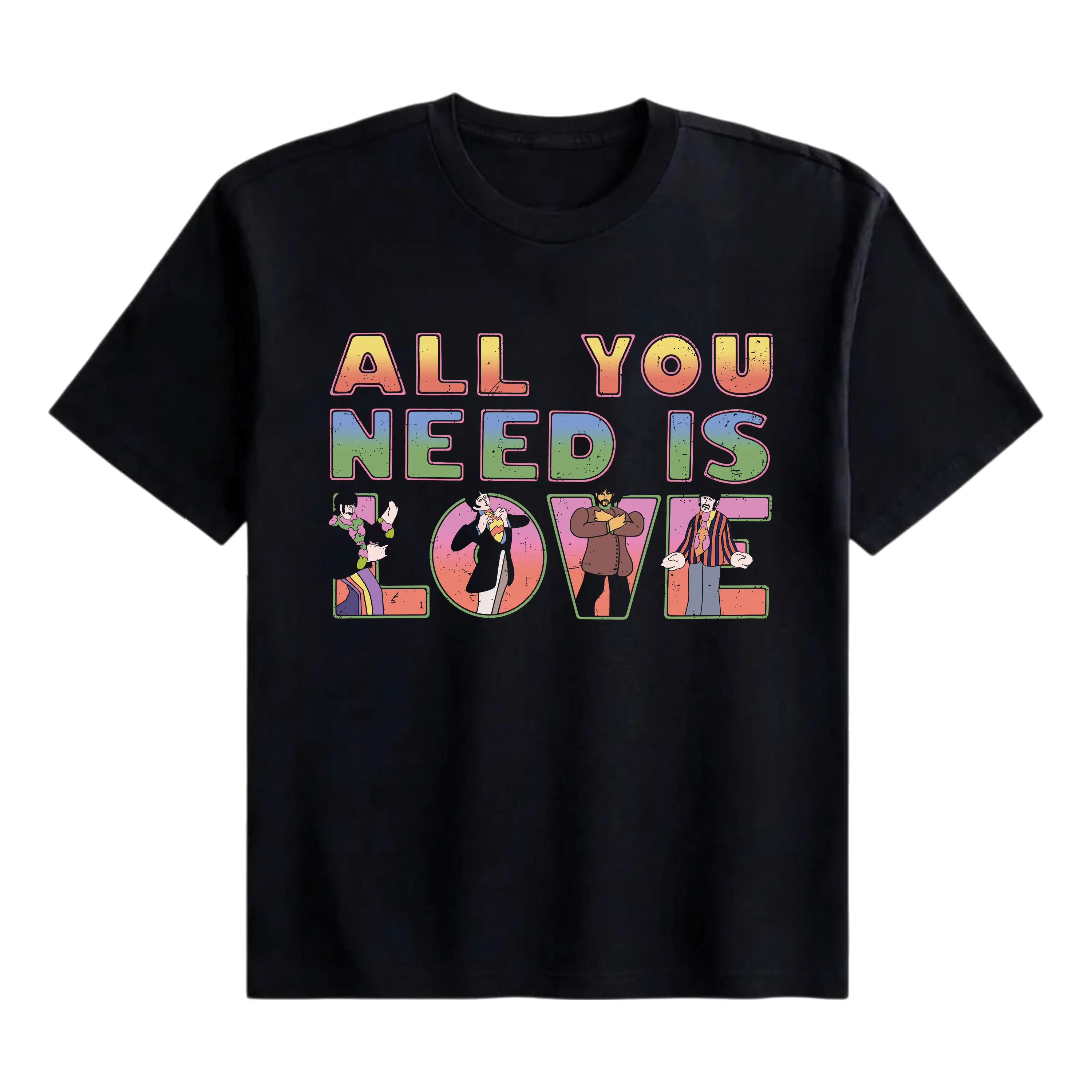 Retro Vintage All You Need Is Love T-Shirt, Beatles Band Graphic Shirt, Unisex Casual 100% Cotton
