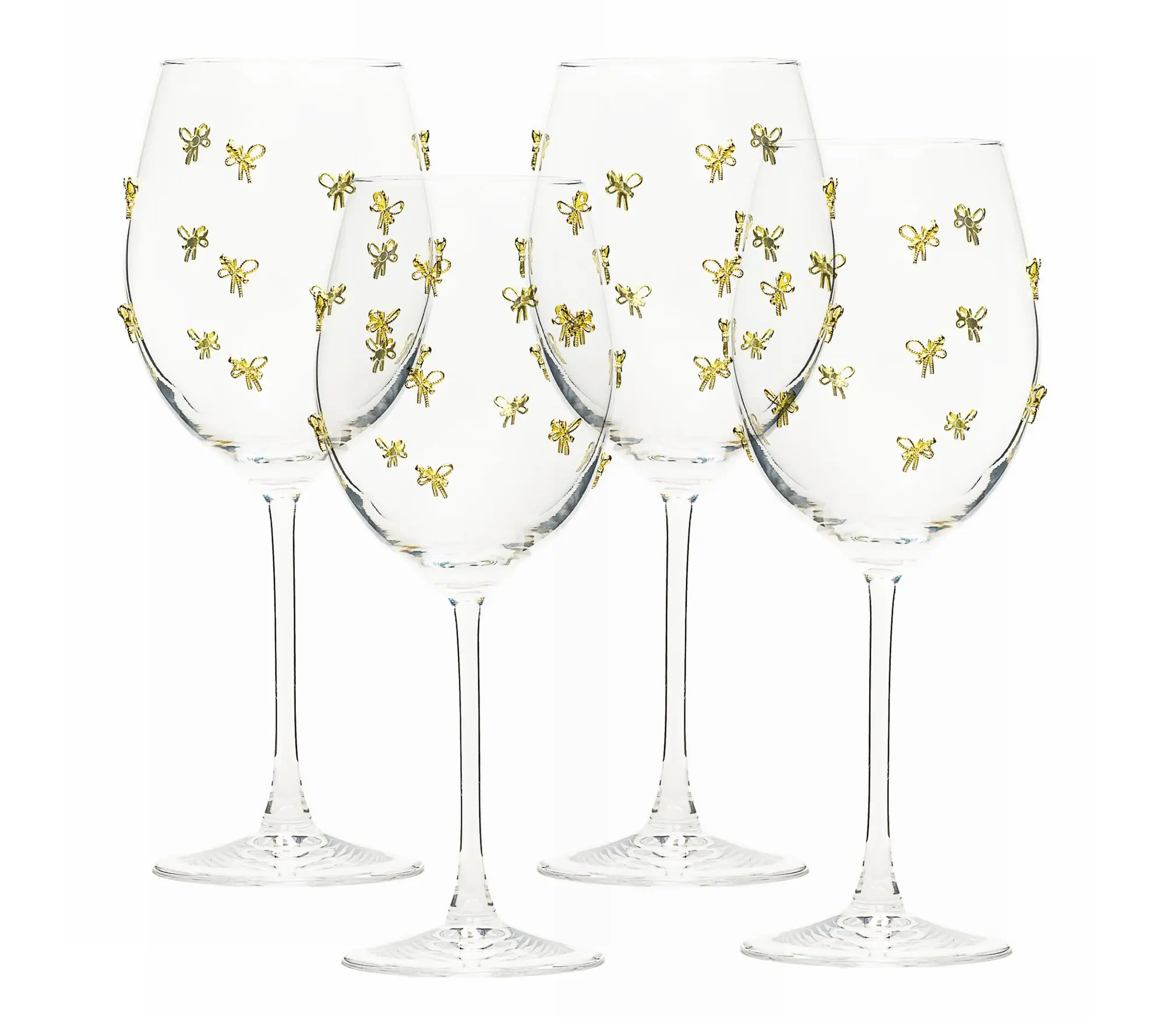 10 Strawberry Street Set of 4 Gold Bow Red WineGlasses