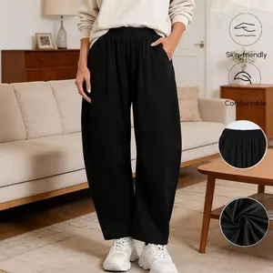 Women's Barrel Ankle Pants Quick Dry Baggy Wide Leg Hiking Pants Casual Elastic Waisted Travel Pants with Pockets