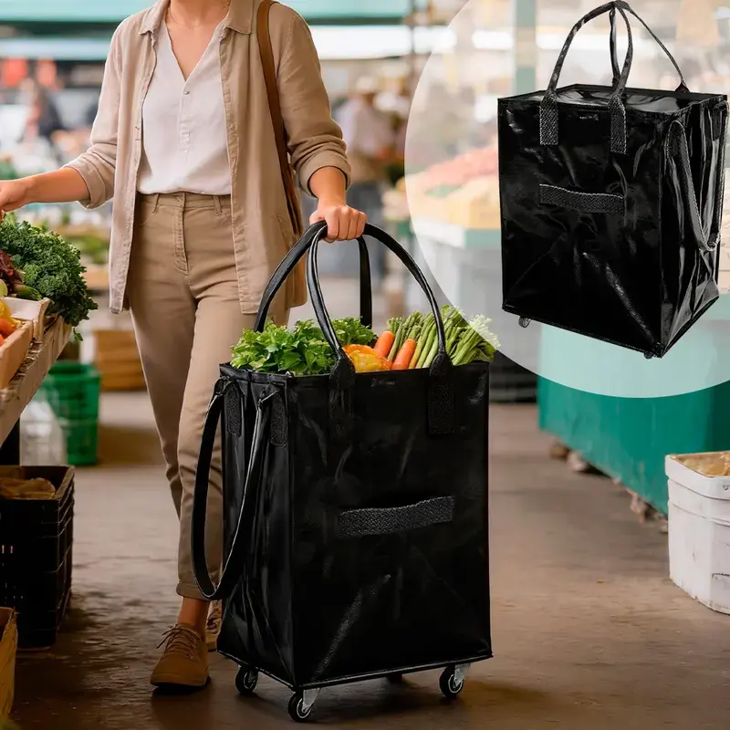 Durable 90LB Capacity Rolling Tote Grocery Bag Carrier with 360° Smooth Rolling Wheels, Foldable Waterproof Large Reusable Shopping Bag for Laundry & Travel