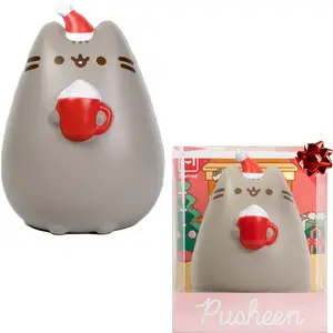 Hamee Pusheen Jumbo Squishy Christmas Edition - Super Soft Foam Toy with Santa Hat & Hot Cocoa Mug - Kawaii Stress Reliever Fidget Toy for Kids & Adults