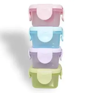 Set of 4 Mini Food Storage Containers, with Leak-Proof Lids, Condiment Jars, Sealed Freezer Containers, Ideal for Kitchen Use, Kitchen Accessories, Stackable Lunch Container