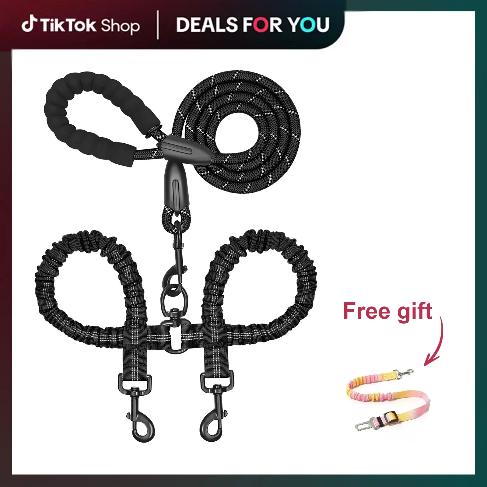 【Furlyn】Double Dog Leash - 360° Rotatable Tangle-Free Sponge Handle Leash, Shock-Absorbing Retractable Lead for 2 Dogs, Ideal for Walking, Jogging