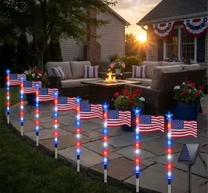 8-Piece Flag Light Set, 4th of July Decorations 8 Lighting Modes, 8-in-1 American Flag Solar Lights, Memorial Day Decorations Featuring Red, White, and Blue Lights for Independence Day Pathway Garden Decorations Yard Pathway