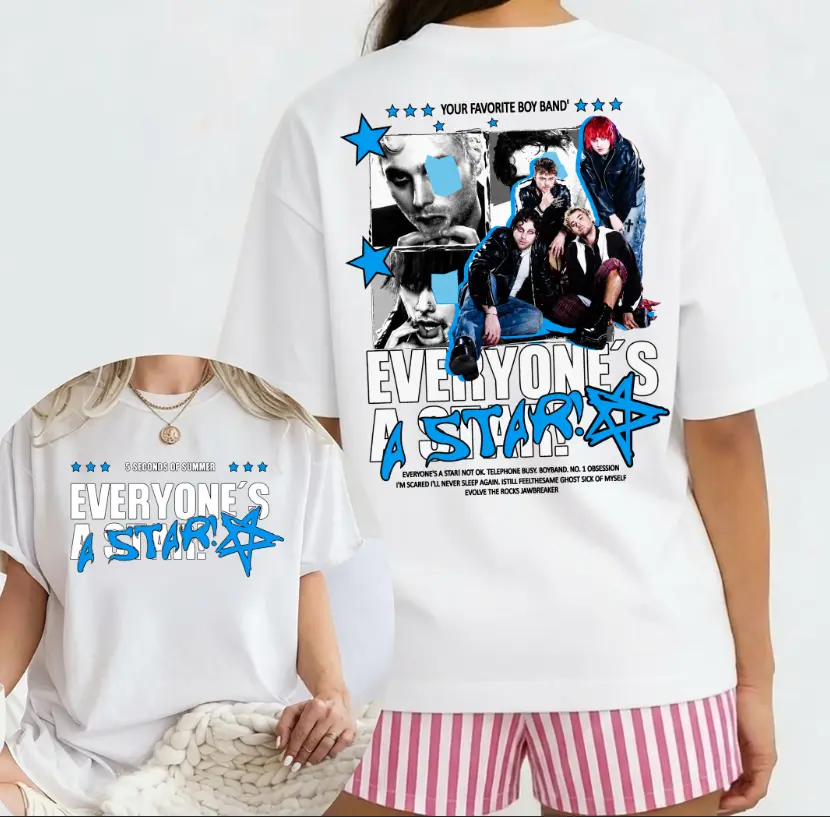 5 Seconds Of Summer Everyone's A Star Tour T-shirt, Vintage 2 Sides Music Tour T-shirt, 100% Cotton, Loose Fit