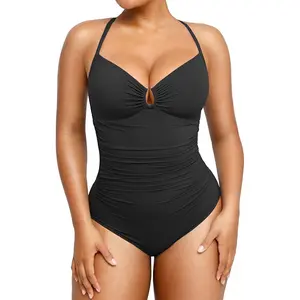 Womens Swimsuits Tummy Control Bathing Suit Slimming One Piece U-Ring Shapewear Swimwear with Ruched Waist