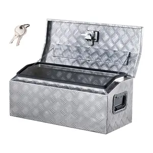 summervibes VEVOR Heavy Duty Aluminum Truck Bed Tool Box, Stripes Plated Tool Box with Side Handle and T-Lock Keys, Storage Toolbox Chest Organizer for Trailer, Pickup, Truck Bed, RV, 30x13x13, Silver