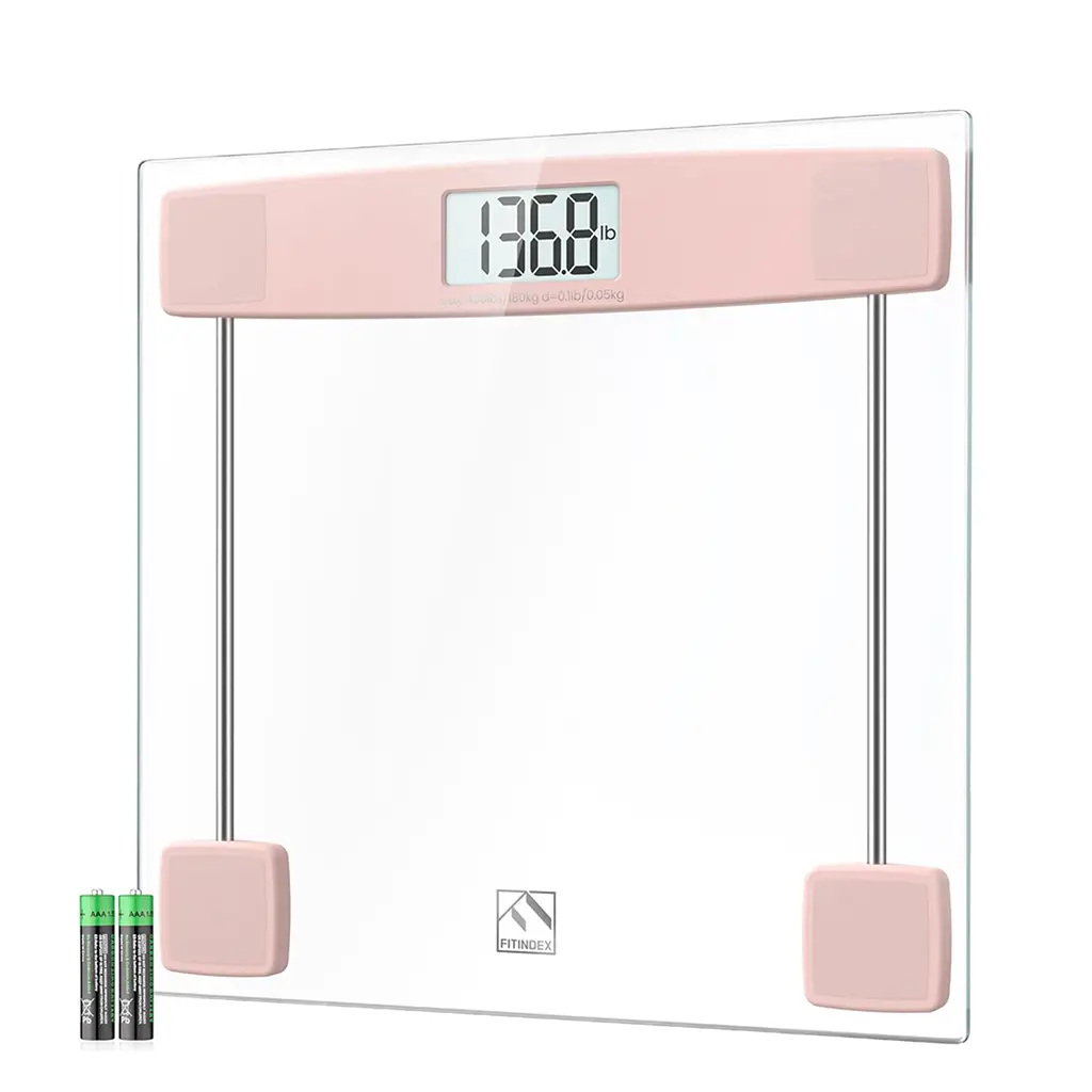 FITINDEX Bathroom Scale for Body Weight, Highly Accurate Digital Weighing Scale with Large LCD Display, Transparent and Slim Tempered Glass Healthcare