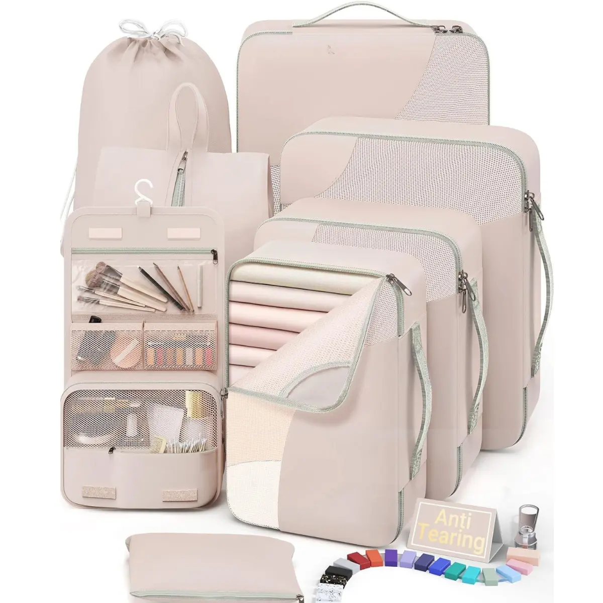 New Deal - 10 Set/8 Set Packing Cubes for Travel Lightweight Polyester Fabric with Mesh Panels & Hanging Toiletry Bag Ideal for Cruise Ship Essentials