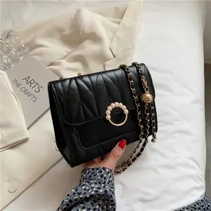Quilted Embroidered Small Bag New Vintage Solid Color Crossbody Bag Summer Shoulder Chain Women's Bag