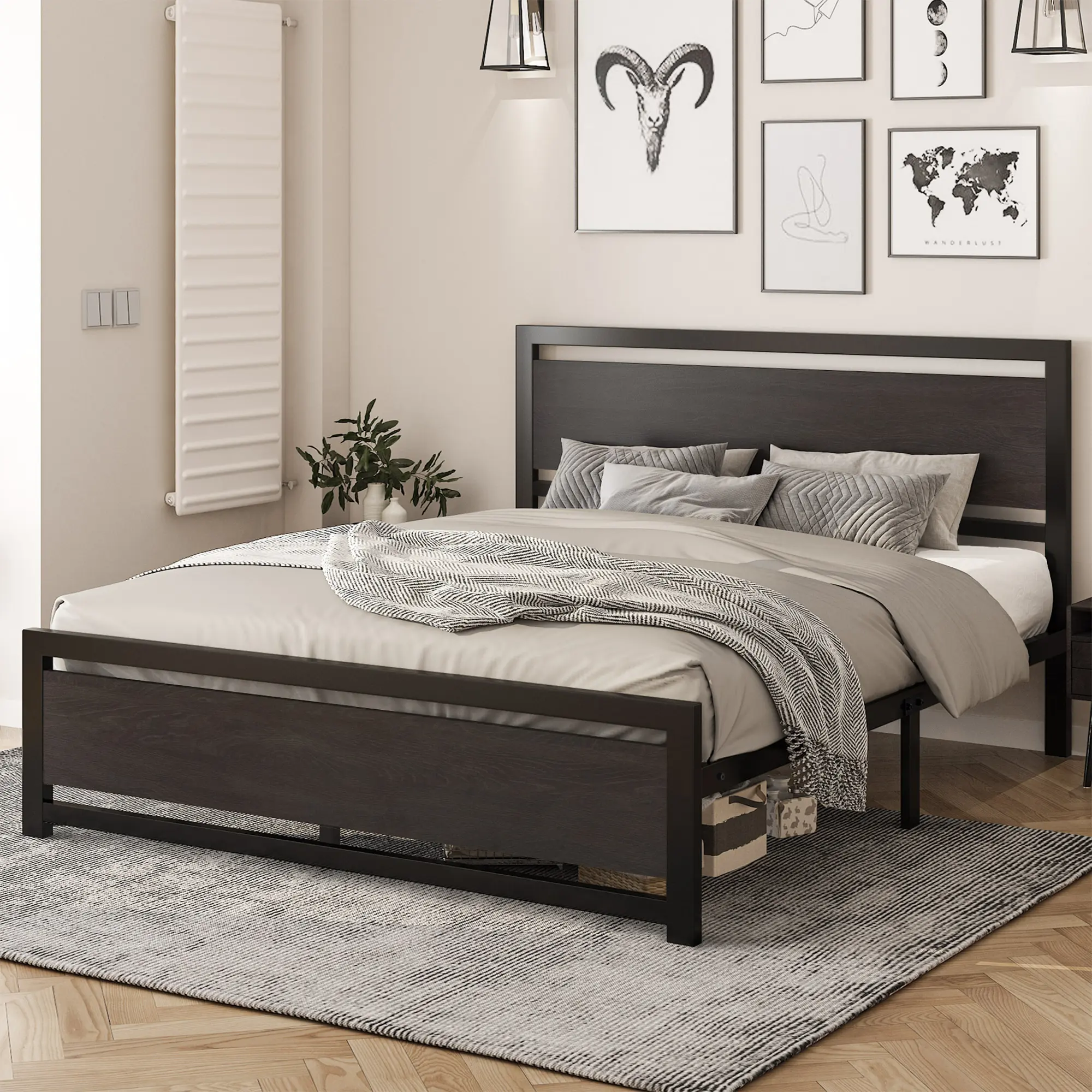 MUTICOR Full/Queen Platform Bed Frame with Headboard, Heavy-Duty Metal Bed Frame with Strong Metal Slats Support【Frame Only No Mattress】,No Box Spring Needed, Large Under Bed Storage#TikTokShopDealsforYouDays#DealsforYouDays#Summervibes#Summergarden