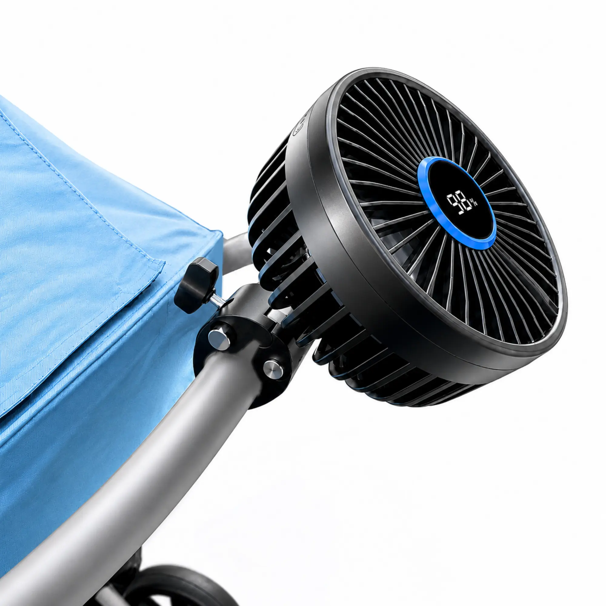 Stroller Fan for Parents with Locking Handlebar Clamp, Rechargeable No-Slip Design, Powerful 3 Speeds (9H/5H/2.5H), Adjustable Angle for Effective Cooling