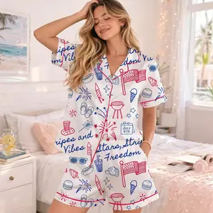 4th of July Pajama Set, Stars & Stripes Patriotic Women’s Sleepwear, Americana Pajama Set, 4th of July PJs