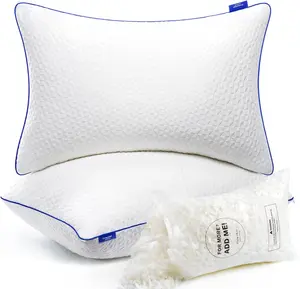 Shredded Memory Foam Pillows Queen Size Set of 2, Adjustable Firm Pillows for Side Back Stomach Sleepers, Bed Pillows with Washable Removable Cover 20"x 30"