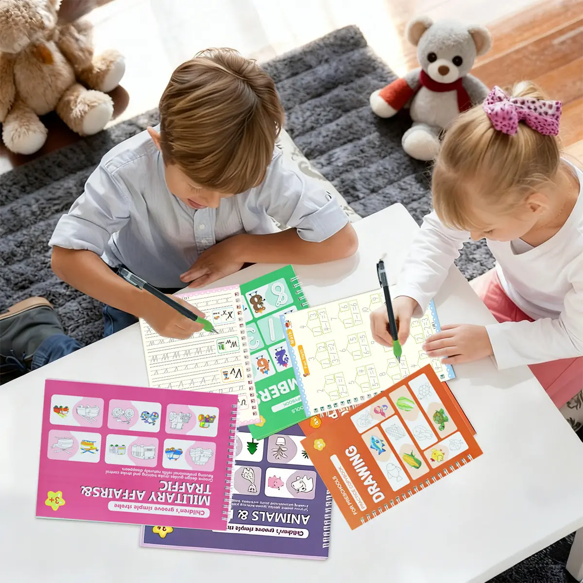 Reusable Groove Handwriting Practice Book Large Size Magic Tracing Workbook for Toddlers 3-7 Years Preschool Alphabet Number Learning Toy