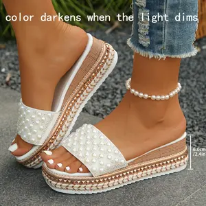2025Paragraph Foreign Trade Plus Size Fashion Wedge Sandals And Slippers Summer New Daily Wear Ladies Platform Slip Slippers with Skirt Platform Slippers.