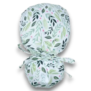 Floral Ponytail scrub cap for women with satin lined option by Paradise Caps.