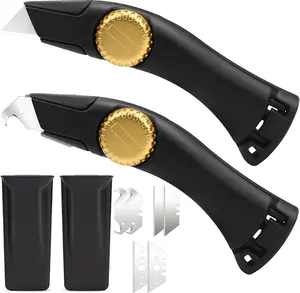 2PCS Heavy-Duty Black Fixed Blade Roofing Tools with Secure Lock, Portable Storage Sheath, Quick Swap Replacement Blades for Carpet Cutting, Drywall Installation
