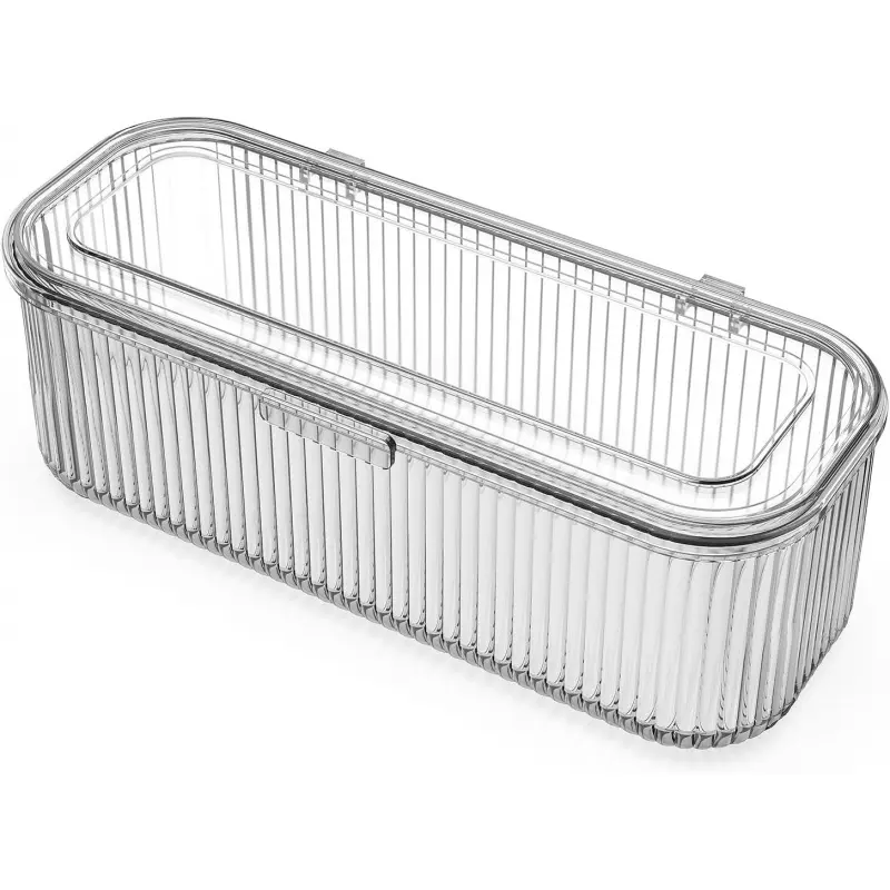 Makeup Brush Holder Organizer, Clear Makeup Sponges Organizer, Cosmetic Storage Case with Lid Display Case for Vanity, 1 Compartment (1 Pack)-L