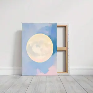 1pc Framed Canvas Wall Art, Pastel Moon, Dreamy Full Moon Art Print Canvas Poster Painting Room Wall Decor, Ideal Gift For Bedroom Living Room Hallway Dorm, Ready To Hang