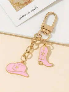 Cowboy Hat & Boot Design Keychain, Stylish Keychain, Cute Keychain for Couples & Friends, Decorative Bag & Car Key Accessory