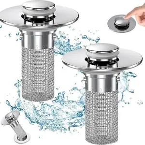 2025 Upgrade 1/2Counts Pop-Up Bathroom Sink Drain Strainer & Hair Catcher - Removable Stainless Steel Filter Basket for Universal and Kitchen Basin Stopper Replacement Raw Rubber