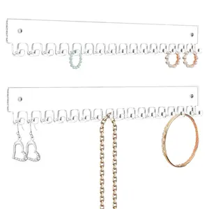 2pcs Acrylic Transparent Necklace Rack, Wall-Mounted Jewelry Organizer for Necklaces, Bracelets, Rings and Bangles Display, Bedroom Organizer