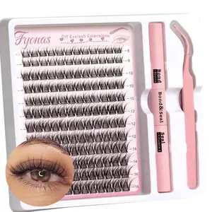 Lash Clusters Kit Natural Eyelash Extension Kit 144 Pcs Cluster Eyelash Extensions C Curl Lashes Clusters with Lash Bond and Seal Waterproof Wispy DIY Lash Extension Kit at Home 8-16Mix (LD04)