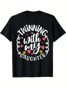 7.5oz Mom and Daughter Matching T-Shirts, Casual Round Neck, Stretchy Material, Suitable for All Seasons