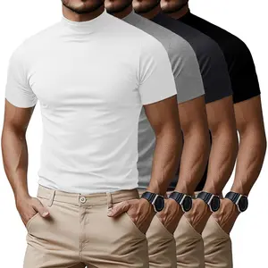 Ficerd 4 Pack Men's Mock Neck T Shirts, Short Sleeve Mock Turtleneck Undershirt Pullover Basic Tops Causal Solid Tee for Men