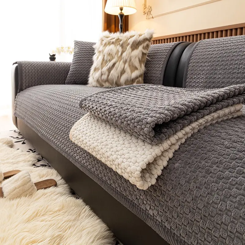 1 Pc Solid Color Minimalist Thickened Corduroy Sofa Cover, Non-slip, All-season Universal, Pet-friendly, Machine Washable Sofa Protector Cover